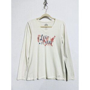 Life is Good Womens Medium I Like It Here USA Graphic Top Long Sleeve Cotton